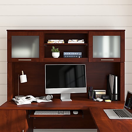 Bush Home Somerset 60"W L Shaped Desk Hutch, Hansen Cherry, Standard Delivery