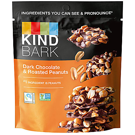 KIND Dark Chocolate Roasted Peanut Bark, 3.6 Oz, Pack Of 2 Pouches