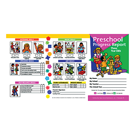 Hayes Preschool Progress Report Cards, Age 3, 10 Report Cards Per Pack, Set Of 6 Packs