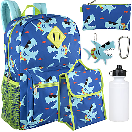 Trailmaker 6-In-1 Backpack Set, Sharks, Blue