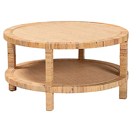 bali & pari Kalimantan Rattan And Mahogany Wood Coffee Table, 18-1/2”H x 35-7/16”W x 35-7/16”D, Light Honey