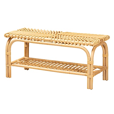 bali & pari Himari Modern Bohemian Rattan Accent Bench, 18-1/2”H x 39-7/16”W x 16-1/2”D, Natural Brown