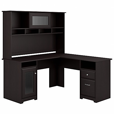 Bush Furniture Cabot L Shaped Desk With Hutch, Espresso Oak, Standard Delivery