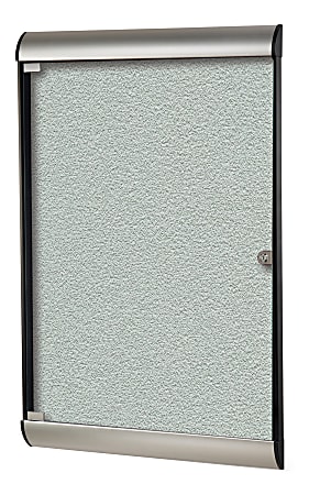 Ghent Silhouette 1-Door Enclosed Bulletin Board, Vinyl, 42-1/8" x 27-3/4", Silver, Satin Black Aluminum Frame 
