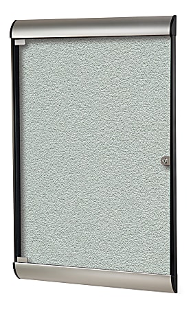 Ghent Silhouette 1-Door Enclosed Bulletin Board, Vinyl, 42-1/8" x 27-3/4", Silver, Satin Black Aluminum Frame