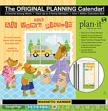 Wells Street By LANG Plan-It 17-Month Wall Calendar, 12" x 26 1/2", All Mom's, August 2015-December 2016