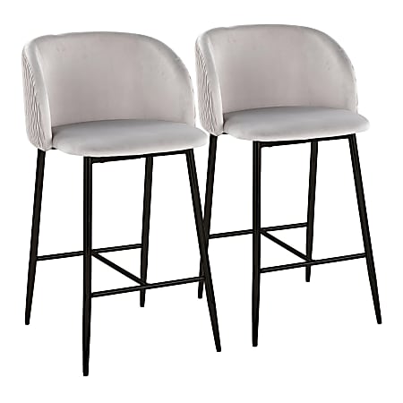 LumiSource Fran Pleated Fixed-Height Counter Stools, Waves, Silver/Black, Set Of 2 Stools