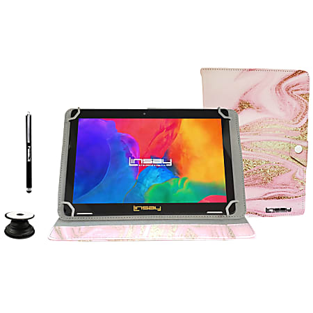 Linsay F10IPS Tablet, 10.1" Screen, 2GB Memory, 64GB Storage, Android 13, Pink Glaze Marble