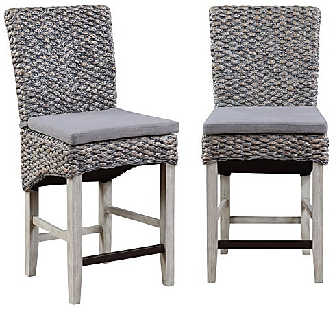 Coast to Coast Quincy Wood Counter-Height Dining Bar Stools With Backs, Sea Grass/Heron Gray, Set Of 2 Stools