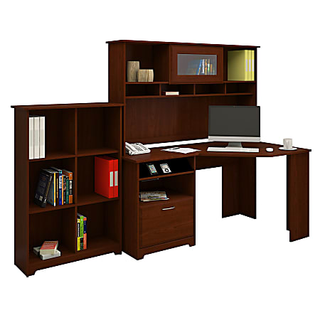 Bush Furniture Cabot Corner Desk with Hutch and 6 Cube Bookcase, Harvest Cherry, Standard Delivery