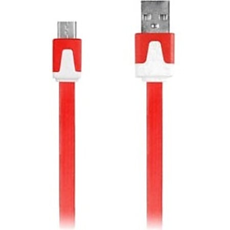 iEssentials 3.3ft Micro USB Flat Colored Charge and Sync Cable - 3.30 ft USB Data Transfer Cable - First End: 1 x Male Micro USB - Second End: 1 x Type A Male USB - Red