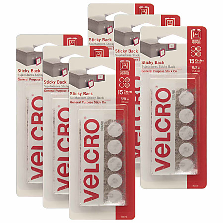 VELCRO® Brand STICKY BACK® Fasteners, Round, 0.63", White,
