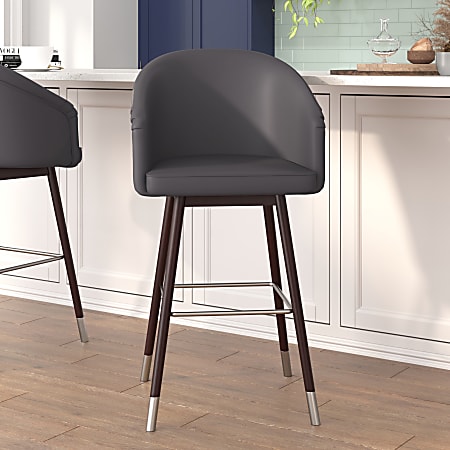 Flash Furniture Margo Commercial-Grade Mid-Back Modern Bar Stool, Gray/Walnut