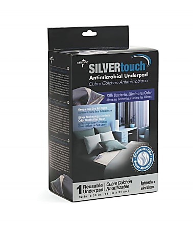 Medline Silvertouch Underpads With Antimicrobial Protection, 36" x 32", Gray, 2 Underpads Per Pack, Case Of 3 Packs