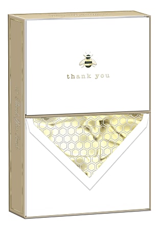 Punch Studio Elegant Thank You Note Cards With Envelopes, 5-1/2" x 4-1/4", Bee, Blank Inside, Pack Of 10 Cards