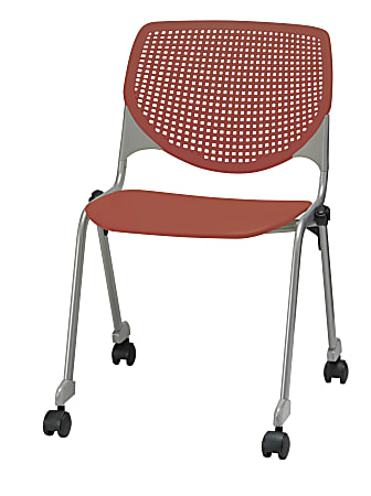 KFI Studios KOOL Stacking Chair With Casters, Coral/Silver