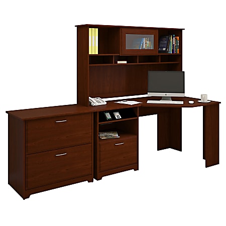 Bush Furniture Cabot Corner Desk With Hutch And Lateral File Cabinet, Harvest Cherry, Standard Delivery