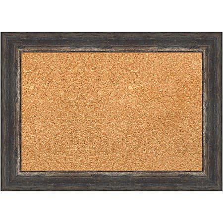 Amanti Art Rectangular Non-Magnetic Cork Bulletin Board, Natural, 21” x 15”, Bark Rustic Char Narrow Plastic Frame