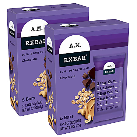 AM RXBAR Adult Bars, Chocolate, 1.9 Oz, 5 Bars Per Pack, Case Of 2 Packs