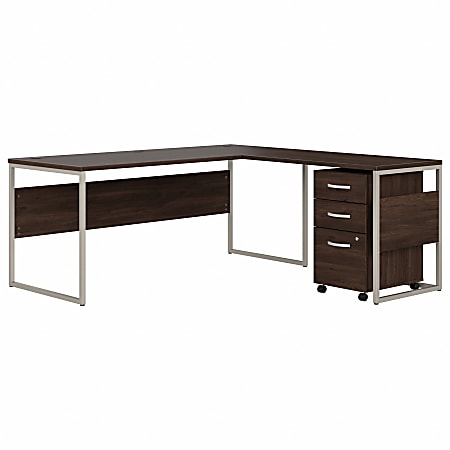 Bush Business Furniture Hybrid 72"W L-Shaped Corner Desk Table With Mobile File Cabinet, Black Walnut, Standard Delivery