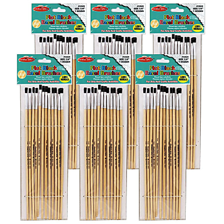 Charles Leonard Flat Tip Easel Paint Brushes, 1/4"W, Natural, Set Of 12 Brushes, Pack Of 6 Sets