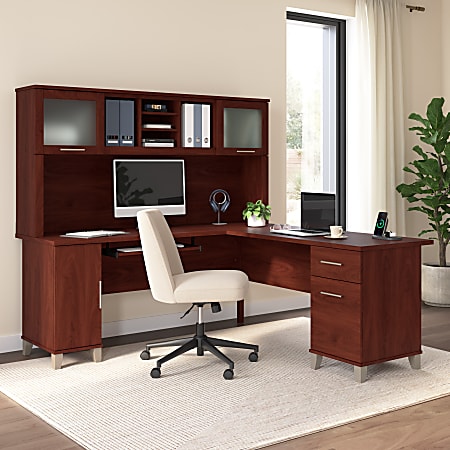 Bush Furniture Somerset L Shaped Desk With Hutch, 72"W, Hansen Cherry, Standard Delivery