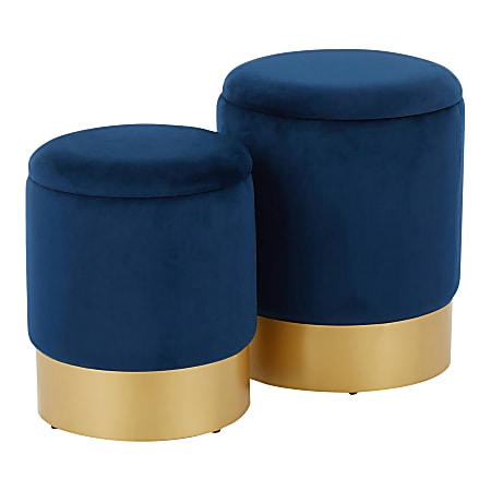 LumiSource Marla Nesting Ottomans, Gold/Blue, Set Of 2 Ottomans