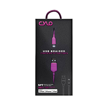 CYLO Braided USB To Lightning Cable, 5', Pink