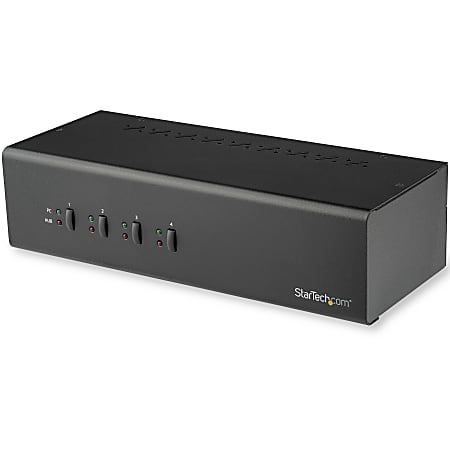 StarTech.com 4 Port Dual Monitor Dual Link DVI USB KVM Switch TAA Compliant  Integrated 2 port USB 3.0 Hub 3.5mm Audio Dedicated Microphone and Speaker  Jacks Up to 5Gbps Speeds TAA compliant