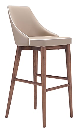 Zuo Modern® Moor Bar Chair, Beige/Walnut