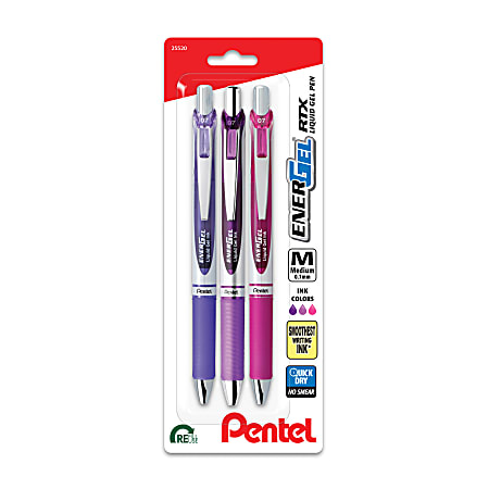 Pentel® EnerGel® Deluxe RTX Gel Pens, Medium Point, 0.7 mm, Assorted Barrels, Assorted Ink, Passion Expressions, Pack Of 3 Pens