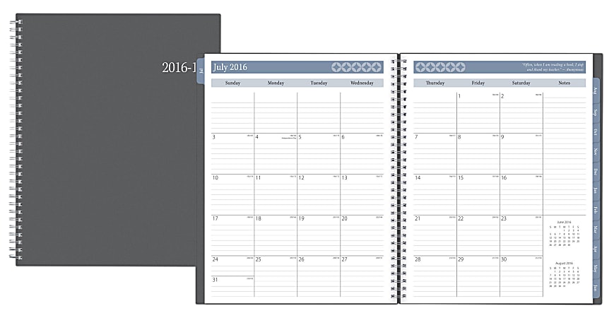 Today's Teacher by Blue Sky™ Wire-O Weekly/Monthly Planner, 8 1/2" x 11", Core/Charcoal, July 2016 to June 2017