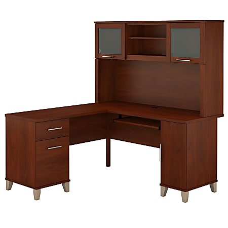 Bush Furniture Somerset L Shaped Desk With Hutch, 60"W, Hansen Cherry, Standard Delivery