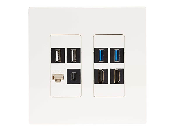 Eaton Tripp Lite Series 8-Port Double-Gang Universal Keystone Wall Plate, Cat5e/6/6a, USB, HDMI, DisplayPort, White, TAA - Faceplate - wall mountable - white - 2-gang - 8 ports - TAA Compliant