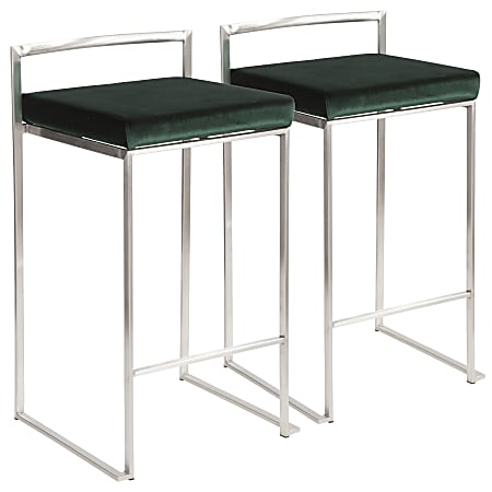 LumiSource Fuji Stacker Counter Stools, Green Seat/Stainless-Steel Frame, Set Of 2 Stools