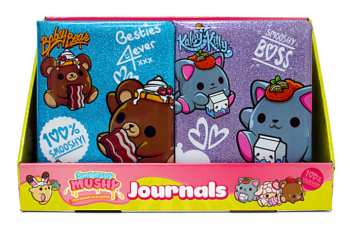 Inkology Glitter Smooshy Mushy Journals, 5-7/8" x 8-1/4", College Ruled, 64 Pages (128 Sheets), Assorted Designs, Pack Of 8 Journals