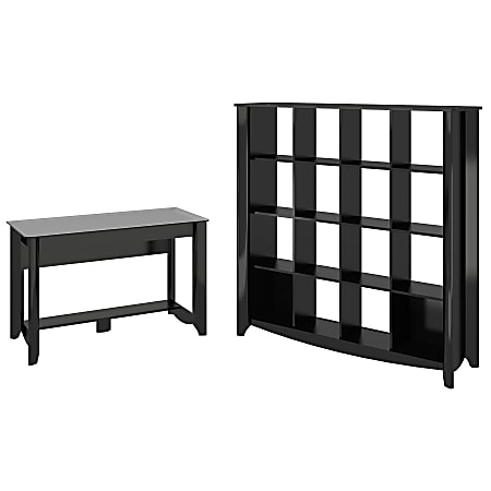 Bush Furniture Aero Writing Desk With 16 Cube Bookcase/Room Divider, Classic Black, Standard Delivery