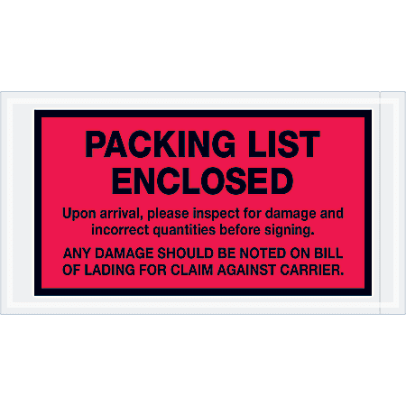 Tape Logic® Preprinted Packing List Envelopes, Packing List Enclosed - Inspect For Damage, 5 1/2" x 10", Red, Case Of 1,000