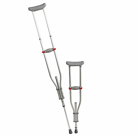 Medline Quick-Fit Aluminum Crutches, Silver, Fits Users 4'7" - 6'7", Pack Of 8
