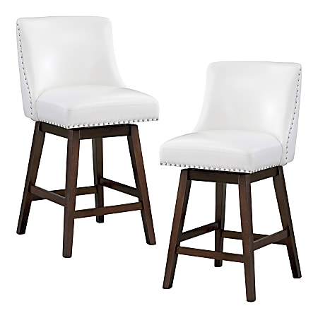 Office Star Bowden Faux Leather Swivel Counter Height Stools, White/Dark Walnut, Pack Of 2 Stools