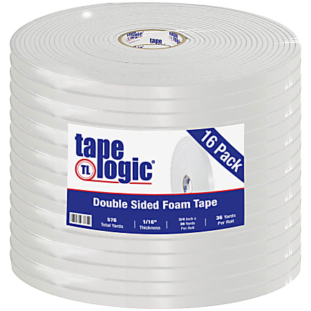 Tape Logic® Double-Sided Foam Tape, 0.75" x 36 Yd., White, Case Of 16