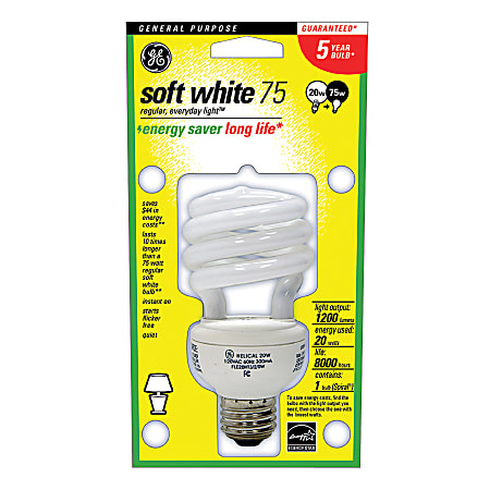 GE Spiral Compact Fluorescent Bulb, 20 Watts