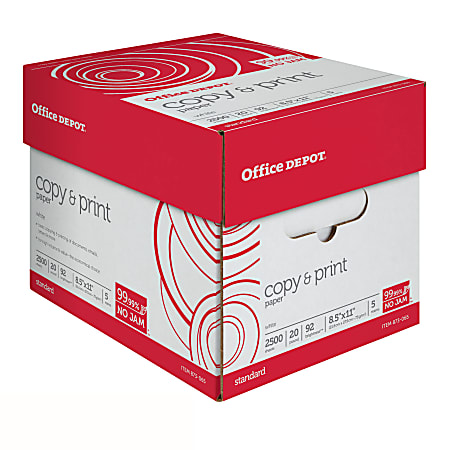 Office Depot® Multi-Use Printer & Copy Paper, 5 Reams, White, Letter (8.5" x 11"), 2500 Sheets Per Case, 20 Lb, 92 Brightness,