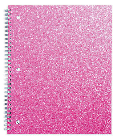Office Depot® Brand Glitter 3-Hole-Punched Notebook, 8-1/2" x 10-1/2", Wide Ruled, 160 Pages (80 Sheets), Pink Glitter