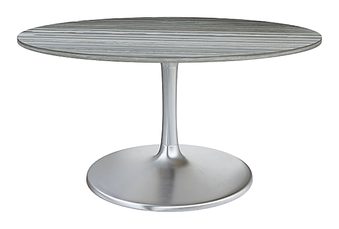 Zuo Modern Star City Marble And Aluminum Round Dining Table, 30-1/4”H x 59-1/8”W x 59-1/8”D, Gray/Silver