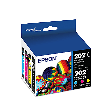 Epson® 202XL Claria® High-Yield Black And Cyan, Magenta, Yellow Ink Cartridges, Pack Of 4, T202XL-BCS