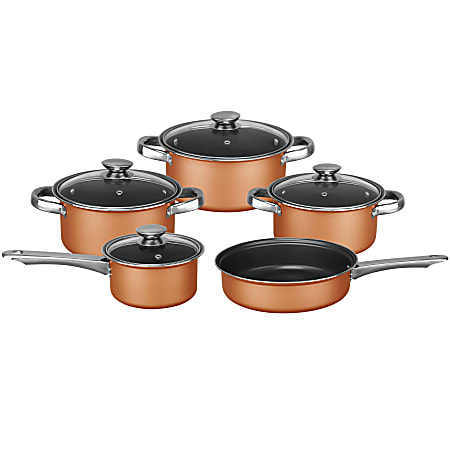 Brentwood 9-Piece Aluminum Non-Stick Cookware Set, Copper