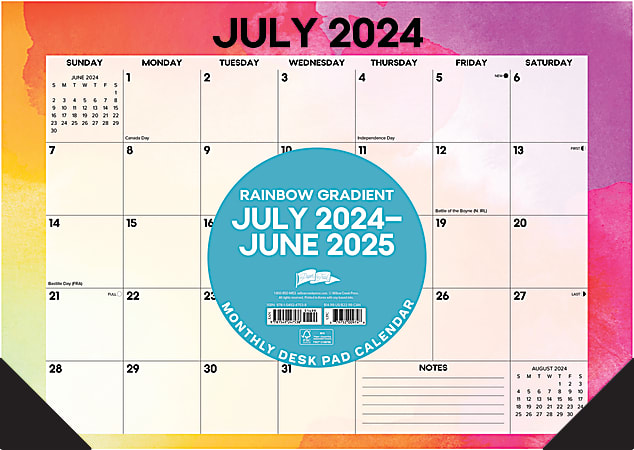 2024-2045 Willow Creek Press Academic Monthly Desk Pad Calendar, 12" x 17", Rainbow Gradient, Undated, 47538