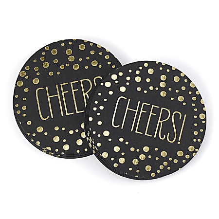 Taylor Party And Event Paper Coasters, 4" x 4", Cheers Polka Dot, Box Of 25 Coasters