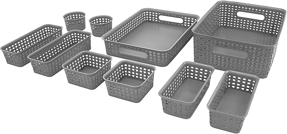 Advantus Plastic Weave Bins, Black, Set Of 10 Bins